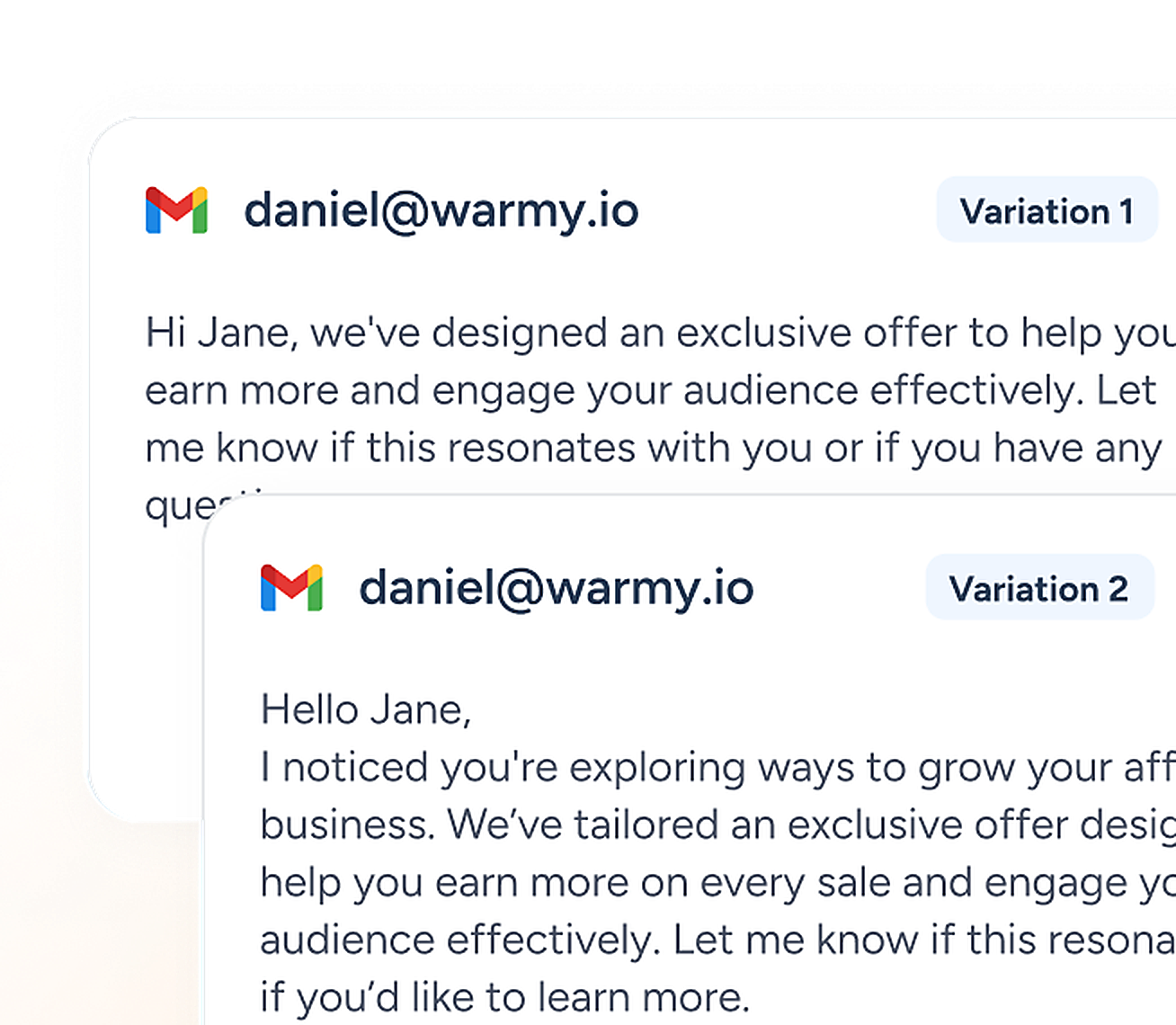 Auto-generated personalized warm-up messages